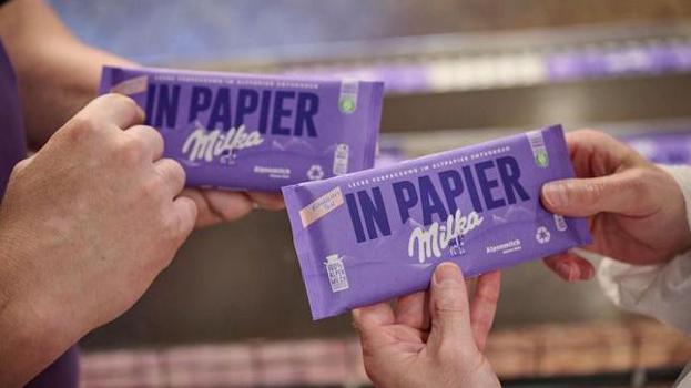 Milka: Papierverpackung mit Recyclinganleitung. 