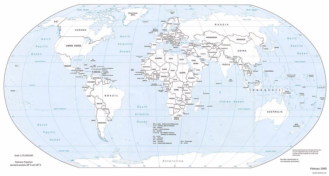 Large political map of the World - 1995