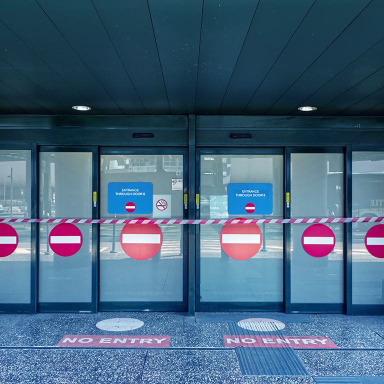 Closed entrance at a building due to Covid 19 