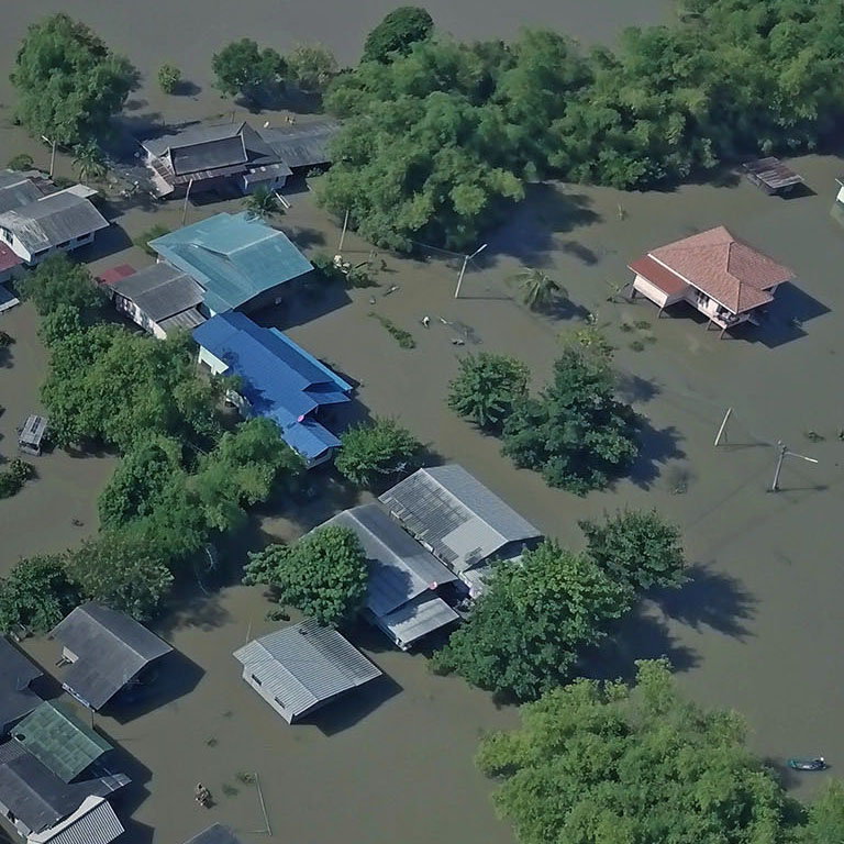 Aerial view of flood in Ayutthaya Province,Thailand.