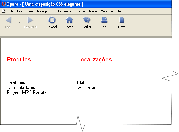 Imagem da tela para o código do exemplo COM aplicação da folha de estilo