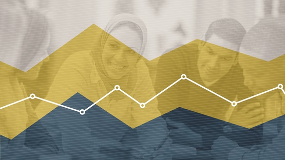 Chart graphic overlaying group of diverse people