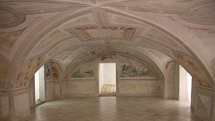 View of the Fresco Hall in Schloss Trautenfels.