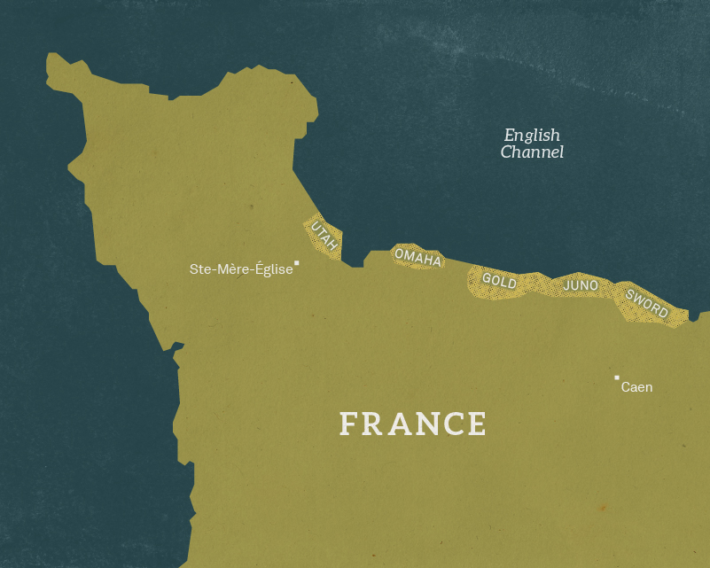 Map of the Normandy landing beaches, France, 1944