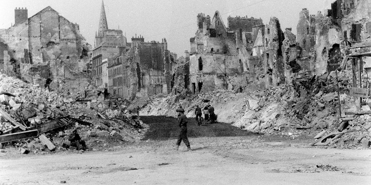 Ruined centre of the city of Caen, 1944