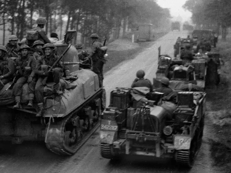 Units of the Dutch Brigade moving up to the attack, 1944