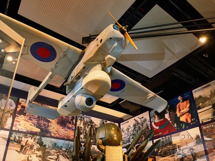 Phoenix unmanned aerial vehicle suspended from the ceiling of the Conflict in Europe gallery