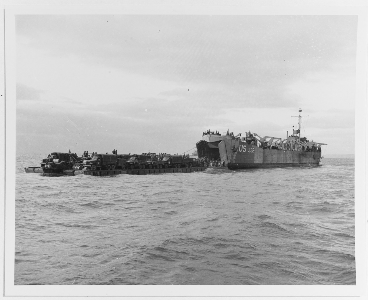 USS LST-332 with a “RHINO” ferry 