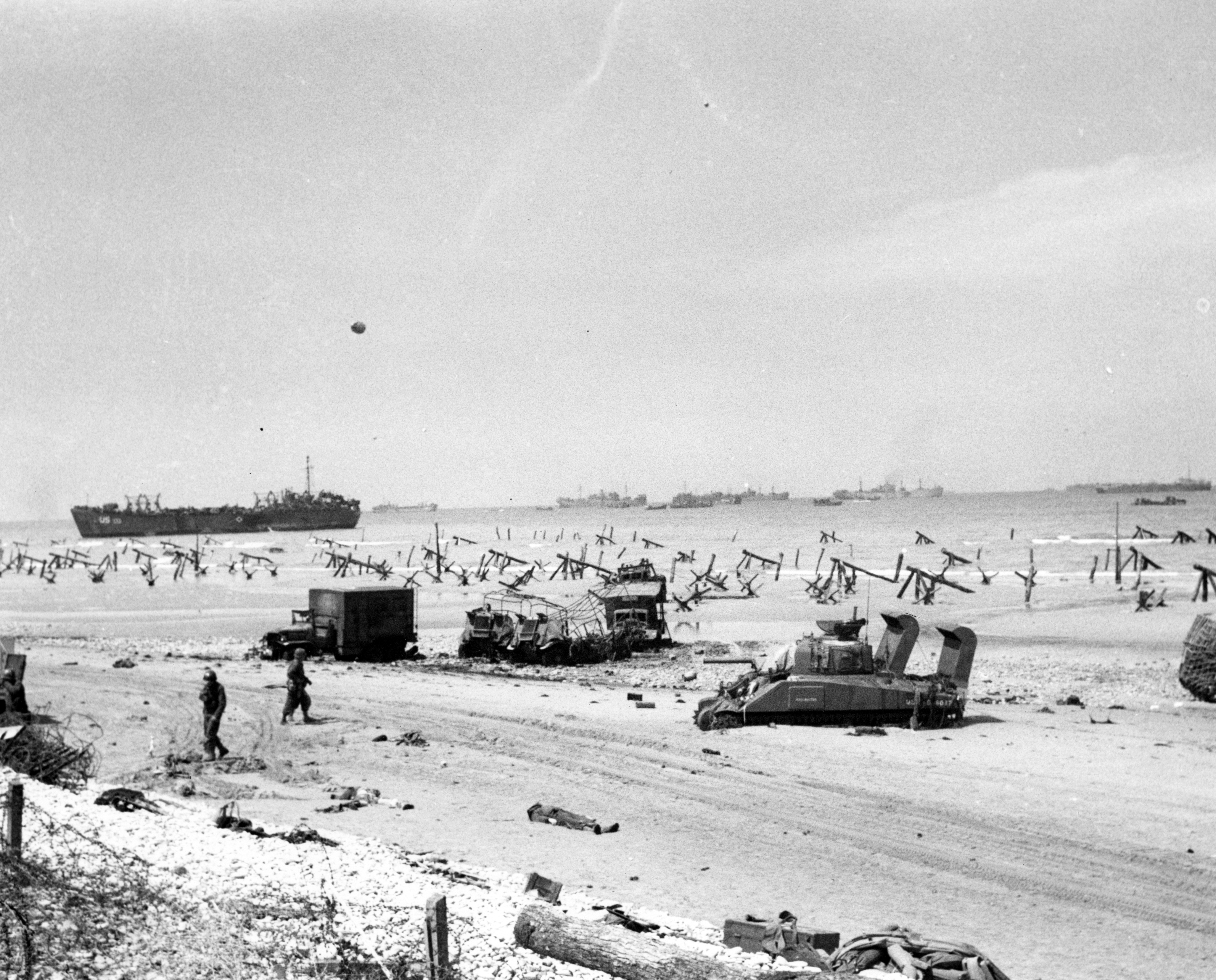 Scene on Omaha Beach on the afternoon of D-Day, 6 June 1944