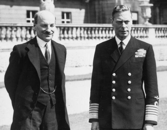 Clement Attlee, Labour Party leader, with King George VI, July 26, 1945