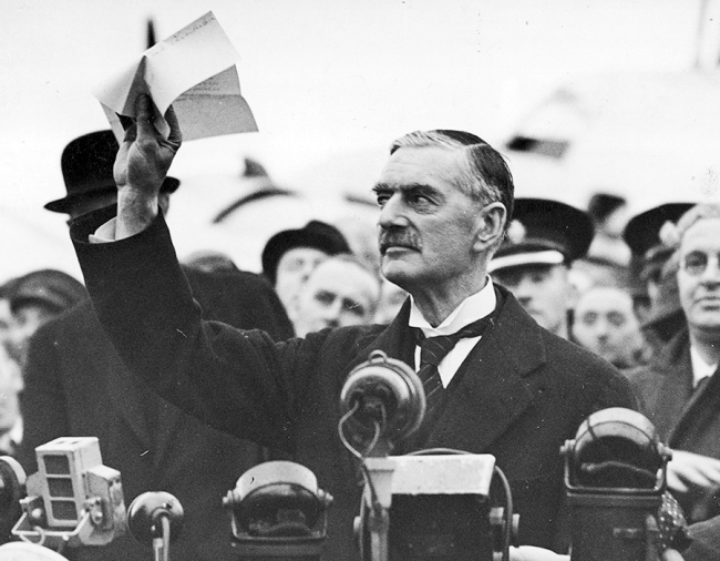  Neville Chamberlain commenting and showing the Anglo-German Declaration