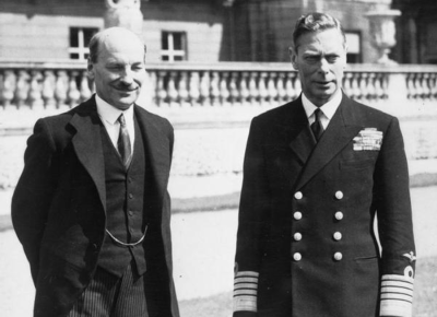 Clement Attlee, Labour Party leader, with King George VI, July 26, 1945