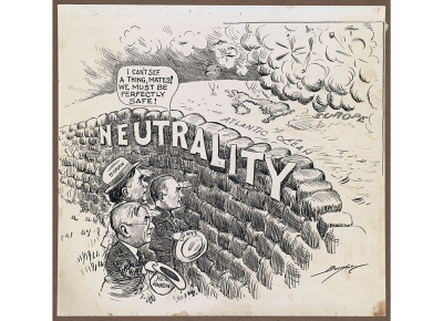 Political cartoon by the artist Clifford K. Berryman depicting three supporters of the Neutrality Act