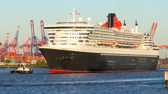 Das Kreuzfahrtschiff "Queen Mary 2" läuft in den Hamburger Hafen ein © dpa Foto: Daniel Bockwoldt