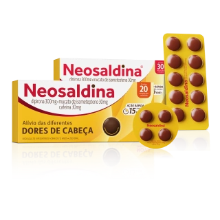 Embalagens de Neosaldina em comprimidos.