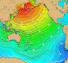 Map of tsunami travel times for the February 3, 1923 earthquake off the east coast of Kamchatka, Russia