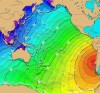 Tsunami travel time map for the strongest earthquake instrumentally recorded, May 1960 magnitude 9.5 Mw earthquake, in southern Chile