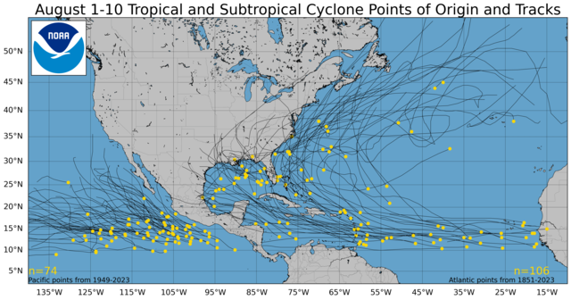  August 1-10 Tropical Cyclone Genesis Climatology