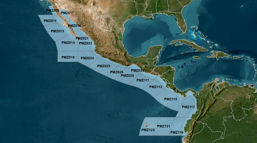 Map of NHC/TAFB East Pac Offshore Zones