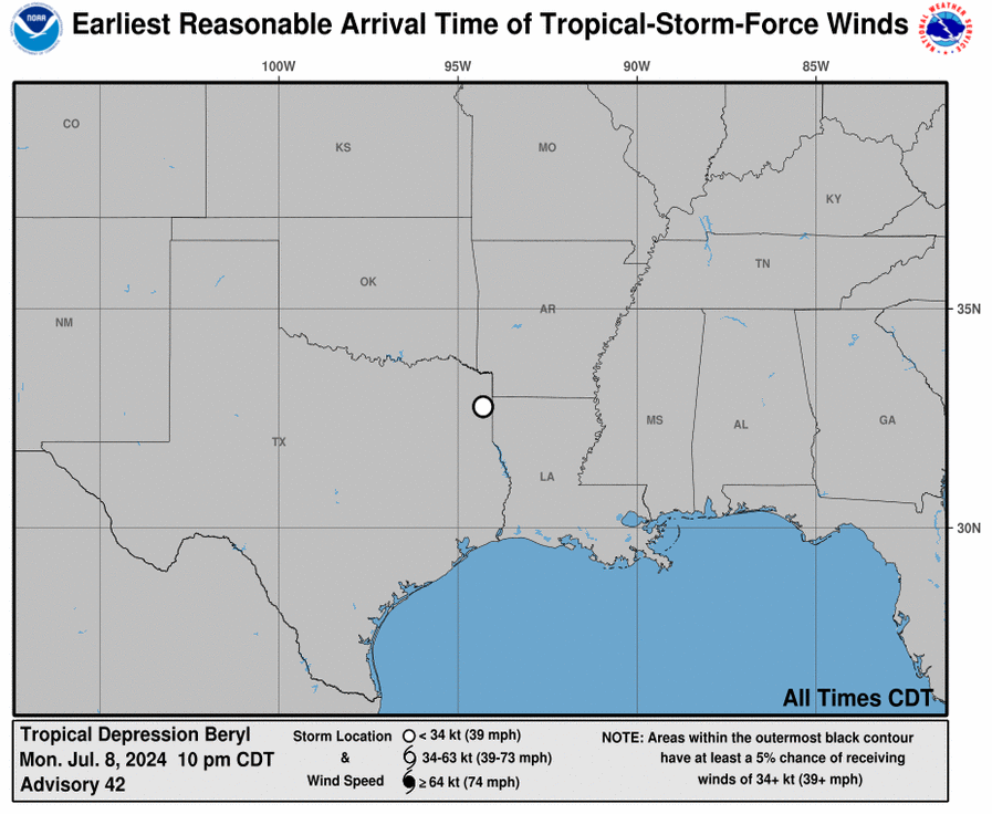 Earliest Reasonable Time of Arrival of 34-knot winds