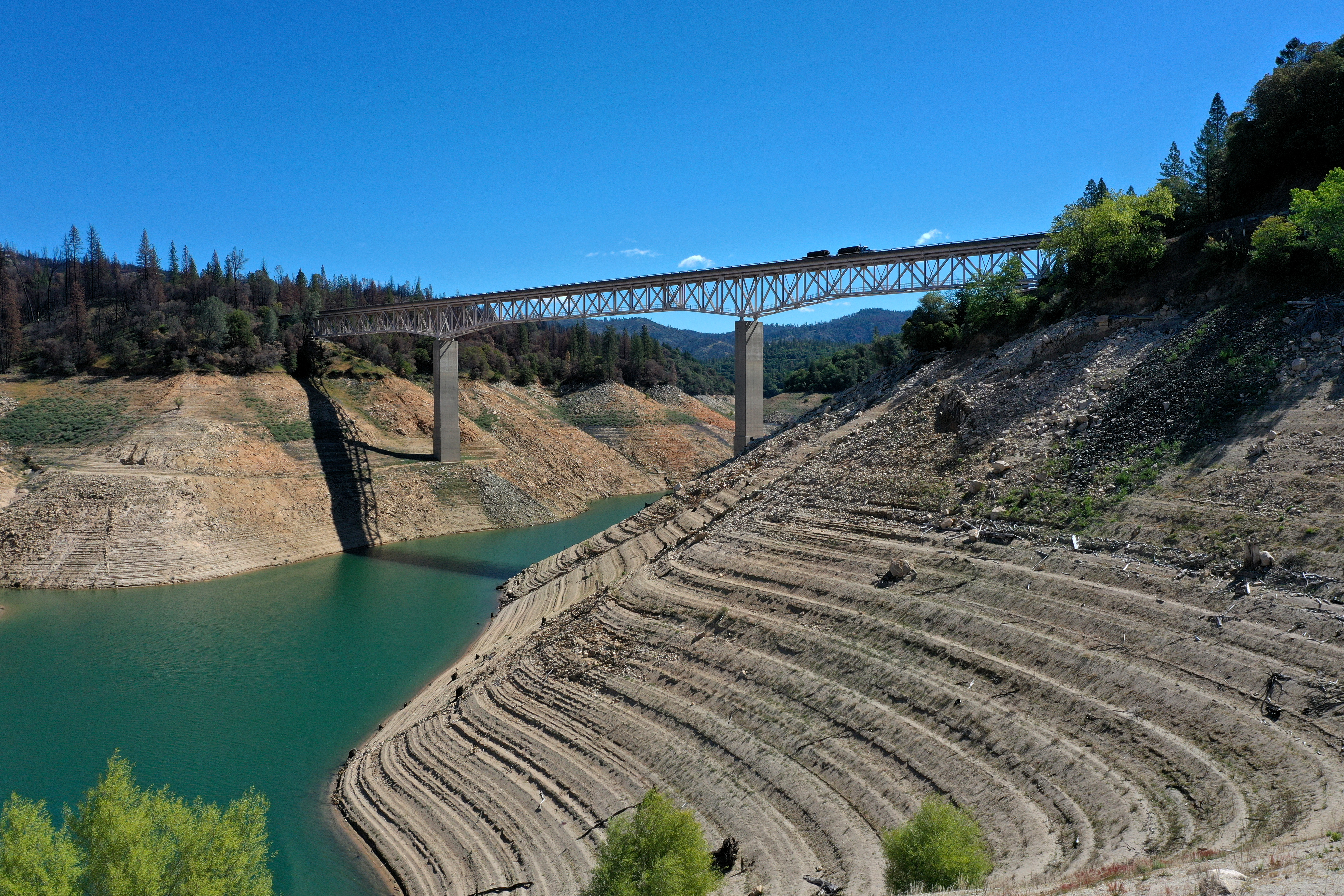 Photo of Lake Oroville, California, in April 2021 reflected the severity of water shortages across the region that year. Getty Images.