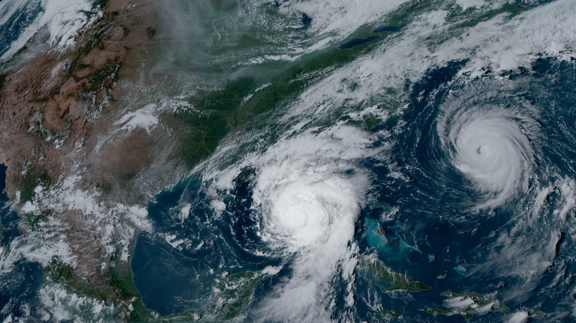 NOAA's GOES-16 satellite captured Hurricane Idalia approaching the western coast of Florida while Hurricane Franklin churned in the Atlantic Ocean at 5:01 p.m. EDT on August 29, 2023.