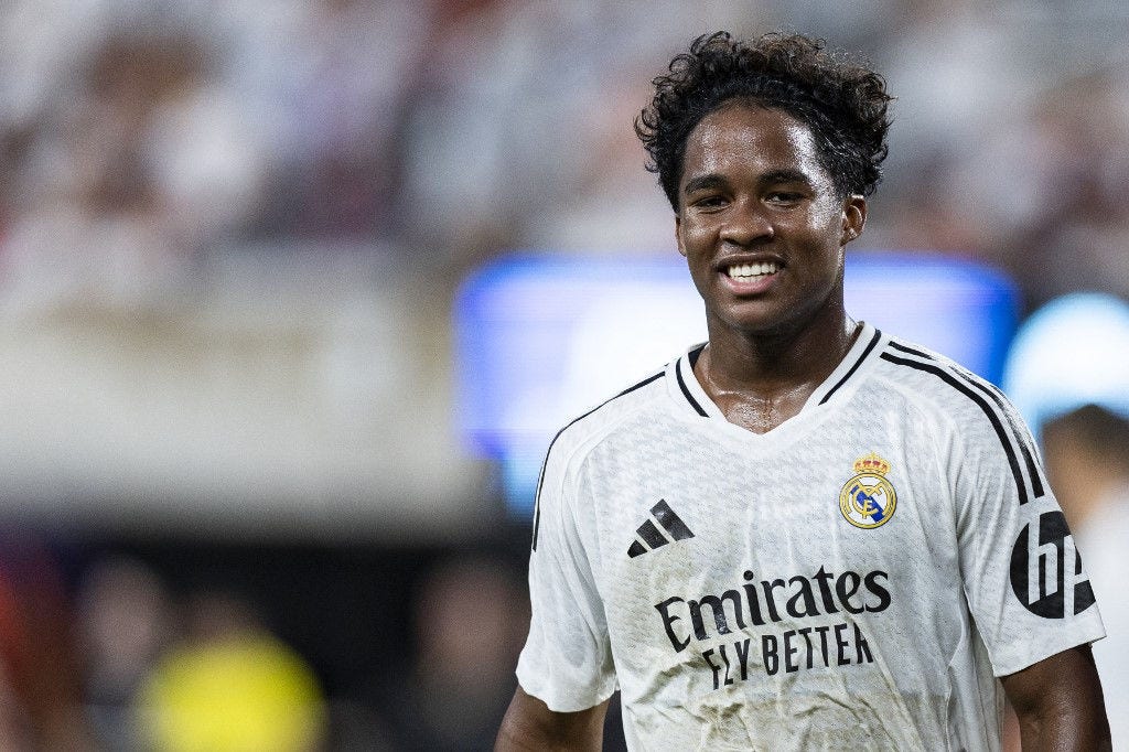 EAST RUTHERFORD, NEW JERSEY - AUGUST 3: Endrick Moreira #16 of Real Madrid in the second half of the pre-season friendly match against FC Barcelona at MetLife Stadium on August 3, 2024 in East Rutherford, New Jersey.   Ira L. Black/Getty Images/AFP (Photo by Ira L. Black / GETTY IMAGES NORTH AMERICA / Getty Images via AFP)