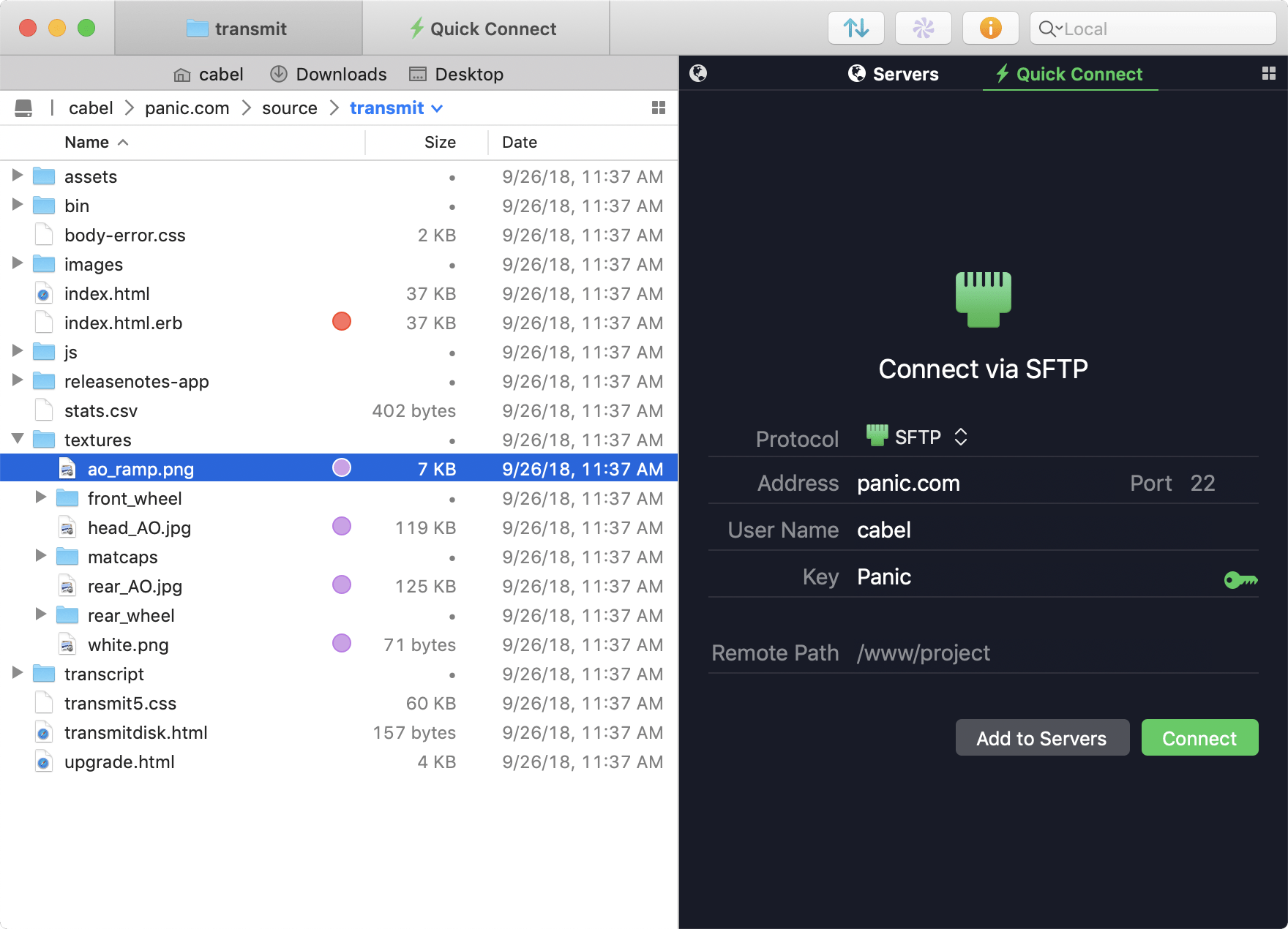 Screenshot showing the two-pane file viewer in Transmit 5