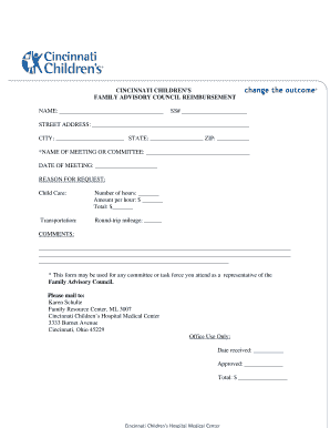 Cincinnati Children's Hospital Medical Center Family Advisory Council Non-Employee Member Reimbursement Form. Cincinnati Children's Hospital Medical Center Family Advisory Council Non-Employee Member Reimbursement Form - cincinnatichildrens