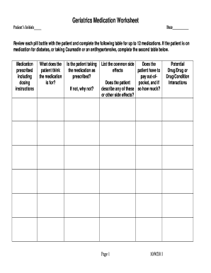 Medication worksheet