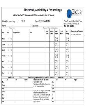 Timesheet Availability amp Pre-bookings - Global Care Staff