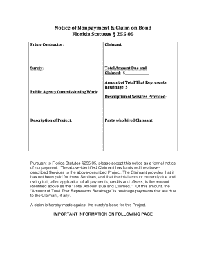 Communication form template - Florida Notice of Nonpayment / Bond Claim Form - Zlien