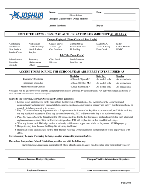 Communication log for employees - EMPLOYEE KEY/ACCESS CARD AUTHORIZATION FORM/RECEIPT AUXILIARY - joshuaisd