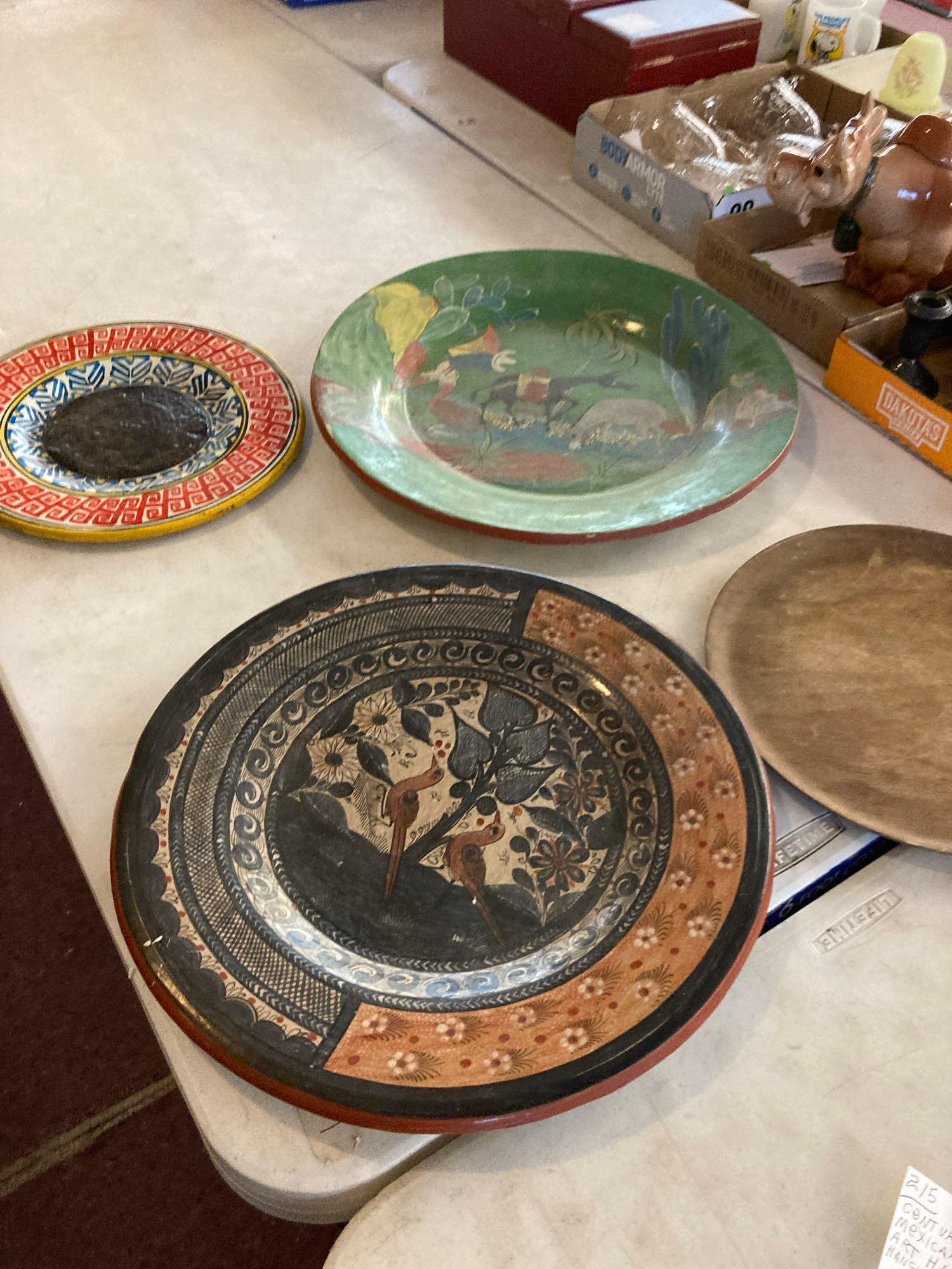 mid 20th century Mexican folk art handpainted hanging plates