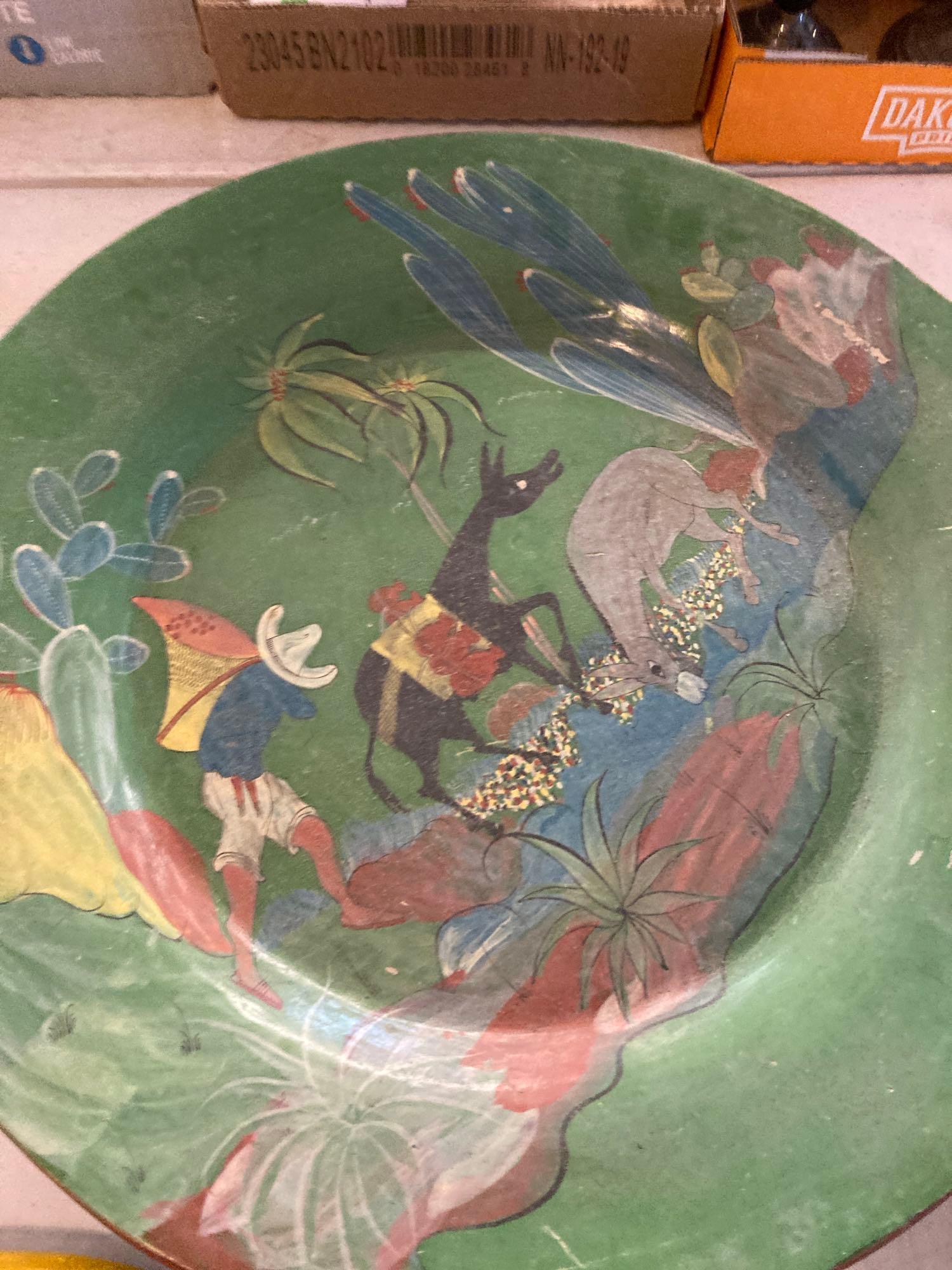 mid 20th century Mexican folk art handpainted hanging plates