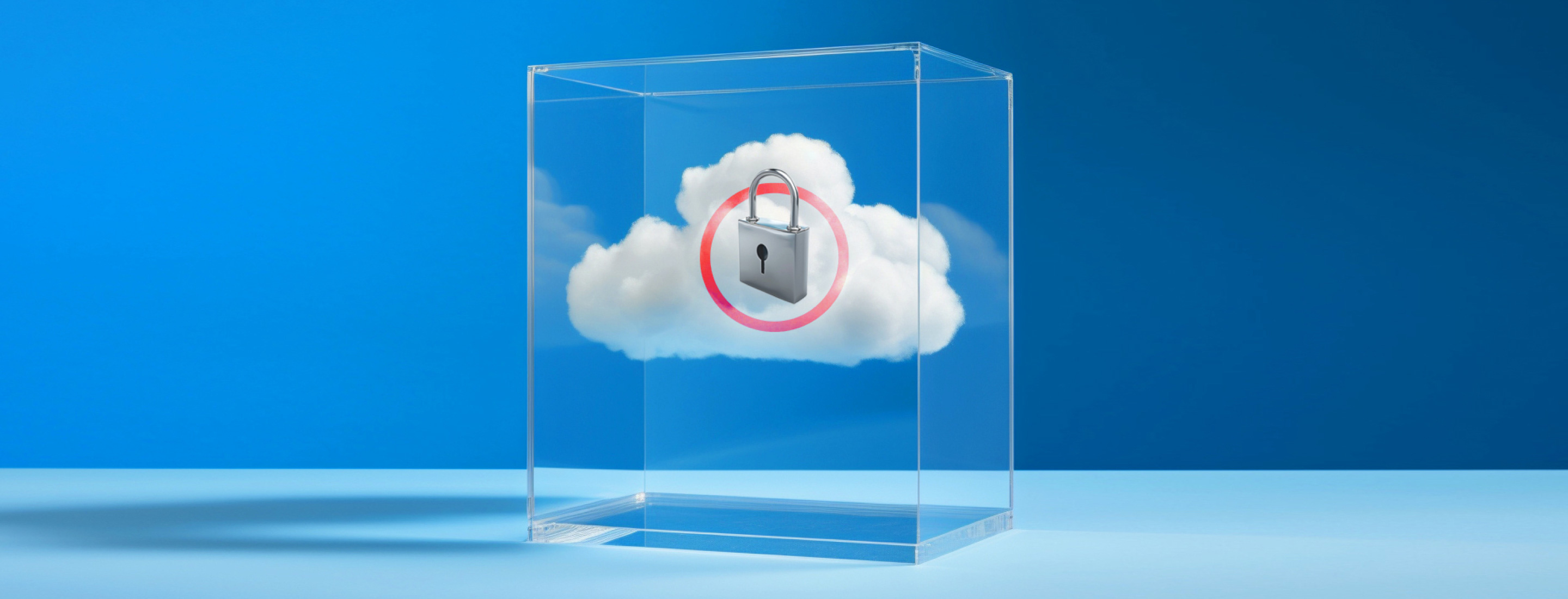 padlock floating in a cloud suspended in a clear glass encasement