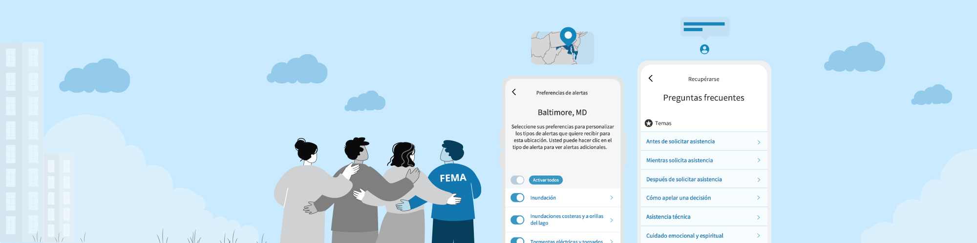 teléfonos inteligentes que muestran la aplicación fema