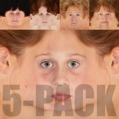 6K Female High Res Head Texture - 5 PACK