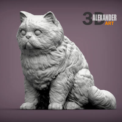 Persian Cat Sitting 3D Print Model