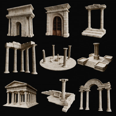 Ancient Ruin Old Greek Roman Ruins Collection 3D Model