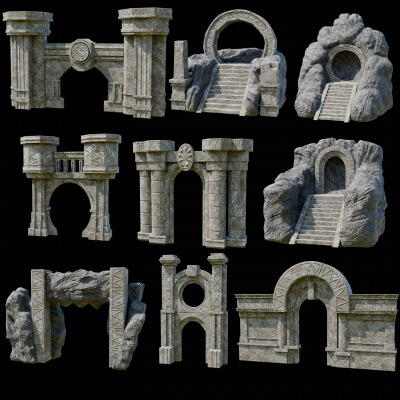 Ancient Stone Portals Collection 3D Model