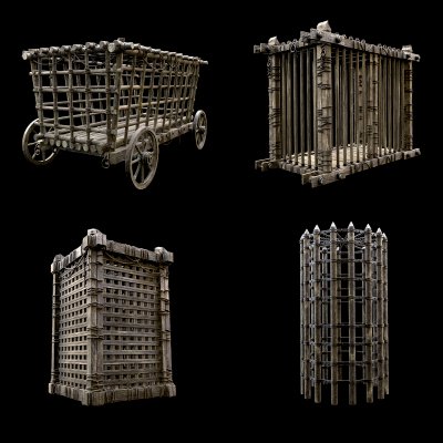 Medieval Wooden Cage Collection 3D Model