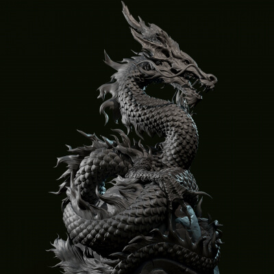 Asian Dragon Sculpture 3D Model