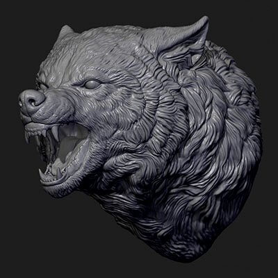 Wolf Face Head 3D Model