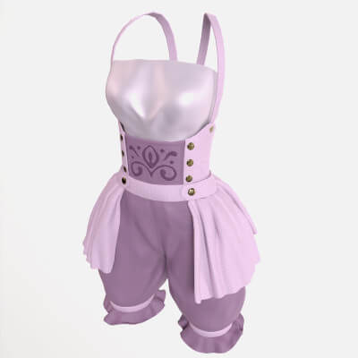 Gothic Lolita Pink Jumpsuit Dress with Bloomers Shorts 3D Model