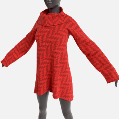 Oversize Female Red Abstract Knitted Sweater 3D Model