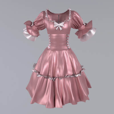 Silk Pink and White Nice Cocktail Dress 3D Model