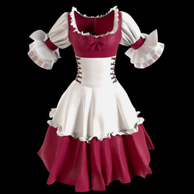 Rural Bavarian White and Red Dress for Oktoberfest 3D Model