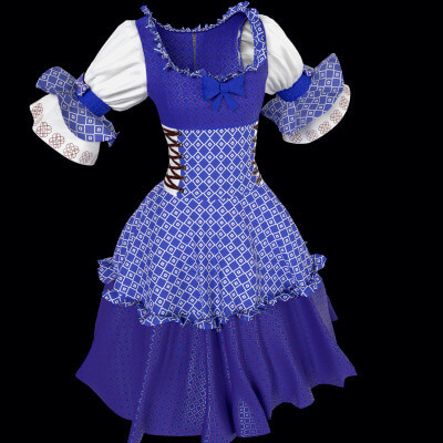 Rural Bavarian Blue Ornament Dress for Oktoberfest 3D Model