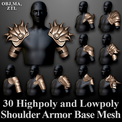 30 Highpoly and Low Poly Shoulder Armor 3D Model